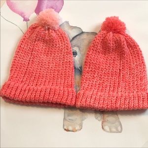 Coral Pom Pom Hats Teens-Medium Size Adults
